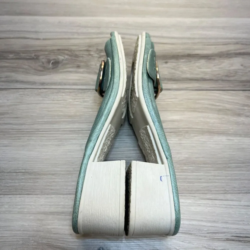 FLY London - Leather Mules Sandals Buckle Detail Elax Jade Green Size 37 6.5 - 7